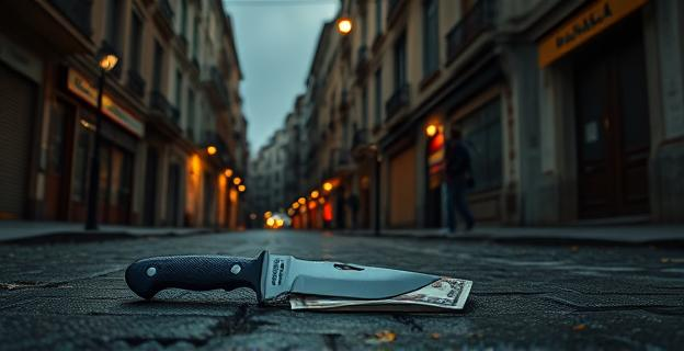 Una calle oscura en Leganés con una navaja y dinero en el suelo