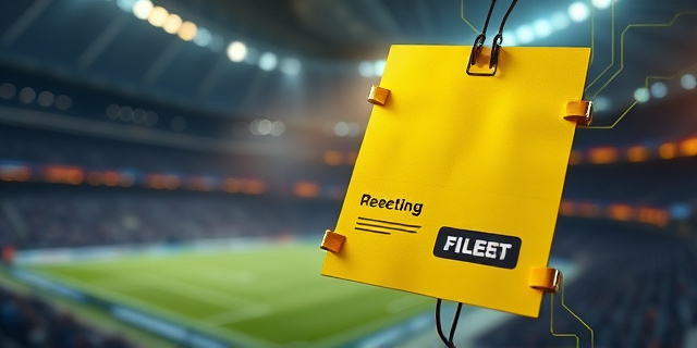 Una ilustración conceptual y satírica. Un primer plano de una tarjeta amarilla de árbitro que, en lugar de ser de plástico, está hecha de un billete de banco doblado. De fondo, un estadio de fútbol desenfocado y circuitos electrónicos digitales que fluyen como venas conectando la tarjeta con un teléfono inteligente que muestra una app de apuestas. Estilo editorial moderno, colores contrastados, atmósfera de tensión y codicia.