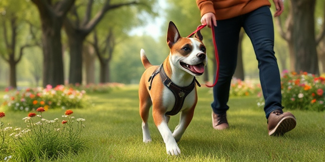 Un perro con un arnés en 