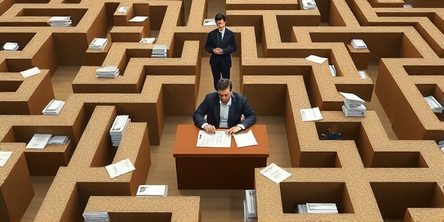 Una imagen de un laberinto con un juez en el centro, rodeado de papelitos y documentos, con una mujer en el fondo, representando a Begoña Gómez, y un hombre al lado, representando al presidente del Gobierno, Pedro Sánchez.
