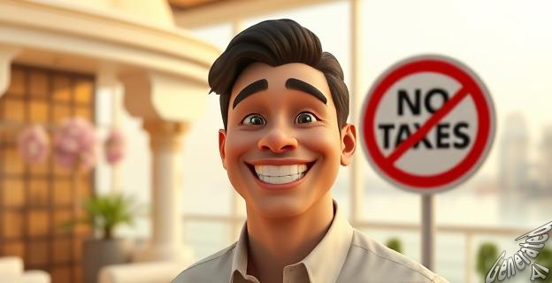 Una imagen de una persona sonriendo en un entorno urbano moderno con rascacielos al fondo, simbolizando la calidad de vida en Dubái.
