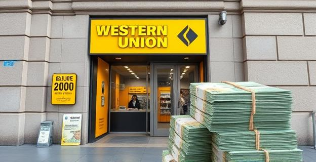 Oficina de Western Union en Pamplona con fajos de billetes de 2.000 euros