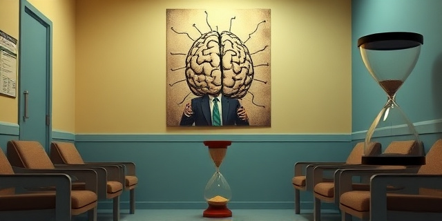 
  Una sala de espera clínica años 70, con paredes en tonos beige y azules desvaídos. En el centro, un espejo empañado que refleja a un grupo de personas: una figura con traje de ejecutivo (rostro borroso) repite una frase genérica con los dedos en forma de comillas, como si citara un motto de motivación. A su lado, otra persona con expresión de incomodidad intenta interrumpir, pero su boca se transforma en un glitch de píxeles al abrirla (símbolo de la interrupción fallida). En la pared, un póster descolorido de un cerebro humano con conexiones rotas; algunas líneas brillan (curiosidad real), otras son falsas y se apagan como luces de Navidad. En el suelo, un reloj de arena invertido: la arena cae hacia arriba, simbolizando el estancamiento. Estilo: fotografía documental surrealista, con colores fríos y sombras alargadas como en un thriller psicológico. Sin texto, solo iconografía.