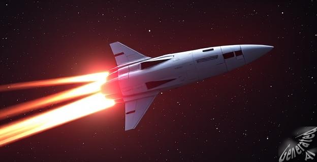 Ilustración de la nave Starship despegando hacia el espacio con una trayectoria suborbital y un fondo de estrellas.
