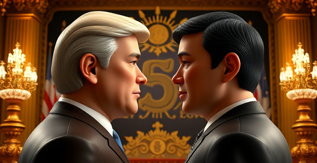 Una imagen que represente la dualidad entre la política y el dinero, con un fondo que sugiera la opulencia y la corrupción, sin incluir rostros específicos.