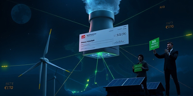 
  Una imagen surrealista que combine:
  - Un mapa de Europa de noche con luces tenues (símbolo de la crisis energética).
  - Un reactor nuclear gigante flotando sobre Bruselas, como un monumento futurista, con cables que se conectan a aerogeneradores y paneles solares rotos a sus pies.
  - Un cheque gigante firmado por ‘Estado Belga’ cayendo hacia el reactor, mientras en segundo plano se ven protestas ecologistas con carteles de ‘No a lo nuclear’ y ejecutivos de Engie sonriendo con maletines llenos de euros.
  - Estilo artístico: Ilustración cyberpunk con colores fríos (azules eléctricos, negros profundos) y toques de neón verde (símbolo de la energía). Sin texto, solo iconografía.
  