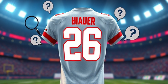 Una ilustración conceptual y satírica. En primer plano, una camiseta de fútbol blanca con el número 26 gigante y brillante. Alrededor de la camiseta, lupas de detective y burbujas de chat de redes sociales con signos de interrogación. El fondo es un estadio de fútbol difuminado con luces intensas, estilo arte editorial moderno, colores vibrantes y trazos limpios.