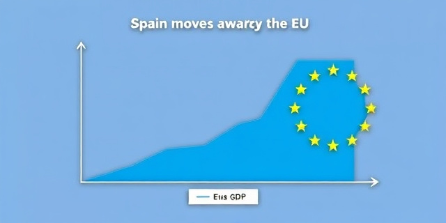 Una gráfica que muestra la brecha entre el PIB de España y el de la Unión Europea, con una flecha que apunta hacia abajo y una etiqueta que dice 