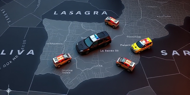 Un mapa de la comarca de La Sagra con un dispositivo policial en el centro, rodeado de unidades de la Guardia Civil y efectos recuperados