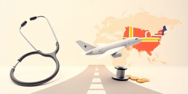 Una ilustración conceptual y satírica. Un estetoscopio transformándose en una pista de aterrizaje de la que despegue un avión de papel hecho con un diploma de enfermería. De fondo, un mapa de España desvaneciéndose en colores pálidos mientras que Noruega y EE.UU. brillan con colores vibrantes y monedas de oro. Estilo editorial moderno, colores contrastados, sin rostros humanos.