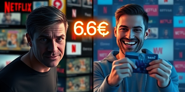 
  Una pantalla de Netflix dividida en dos: a la izquierda, un usuario frustrado con el botón de 