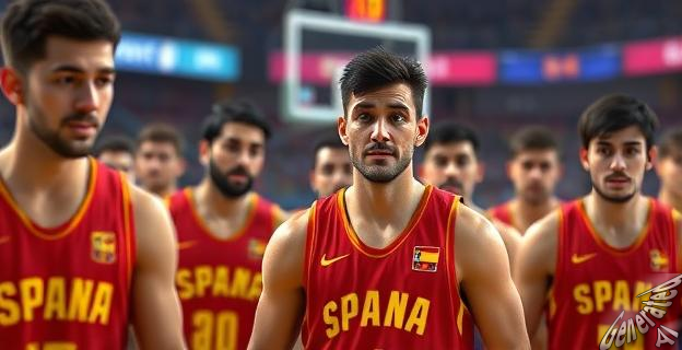 Imagen de la selección española de baloncesto durante un partido del Eurobasket con una expresión de desánimo y frustración en los jugadores.