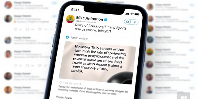 Un tuit en una pantalla de teléfono móvil con el logo del Ministerio de Educación, FP y Deportes, mostrando un vídeo de la ministra Milagros Tolón con un texto lleno de erratas ortográficas y gramaticales, rodeado de comentarios de usuarios criticando y burlándose del contenido.