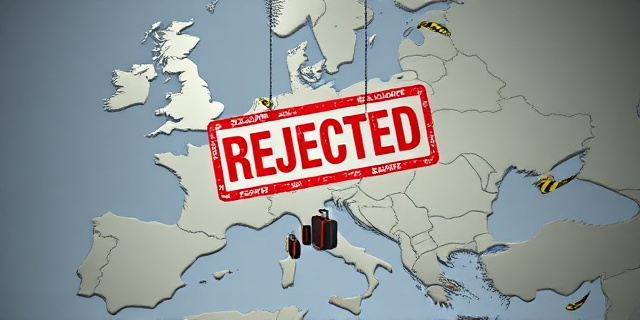 Una ilustración conceptual y satírica. Un mapa de Europa donde la frontera entre España e Italia es una cinta de peligro amarilla y negra. En el centro, un sello gigante de 