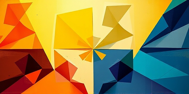 Una composición pictórica abstracta que represente un choque de colores y formas geométricas. Un lado, tonos cálidos y dorados que simbolizan la autoridad y la tradición. Del otro, colores fríos y angulosos, representando la confrontación y la disidencia. En el centro, una línea divisoria difusa que sugiere un diálogo interrumpido. Estilo expresionismo abstracto con toques de cubismo.