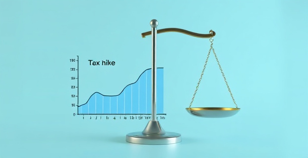 Una imagen que refleje la presión fiscal sobre los contribuyentes españoles, con un gráfico que muestra la subida impositiva del Gobierno y una balanza que simbolice el equilibrio entre la recaudación y la carga para los ciudadanos.
