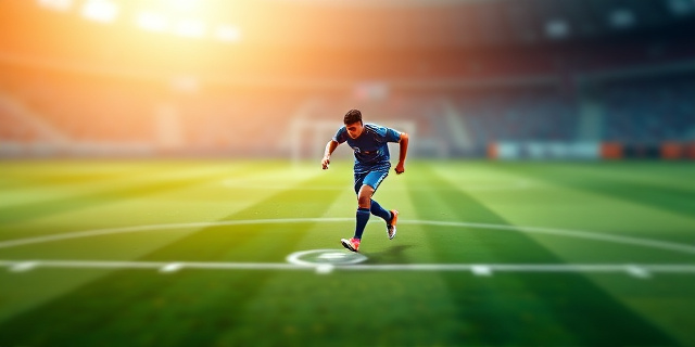 Una composición abstracta que represente la trayectoria de un futbolista en un campo de fútbol, utilizando formas geométricas (líneas, triángulos, círculos) que se entrelazan y convergen en un punto focal, simbolizando el logro de un récord. La paleta de colores debe ser vibrante y dinámica, con tonos que evoquen la energía y la pasión del fútbol. El fondo debe ser difuminado y sugerente, creando una sensación de movimiento y profundidad. Estilo artístico: expresionismo abstracto.