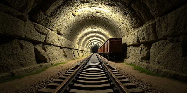 Una imagen de un túnel subterráneo con raíles y vagones, conectando Ceuta con Marruecos, con un refrigerador insonorizado en la entrada y una cámara intermedia para almacenar fardos de hachís