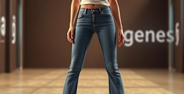 Una modelo con vaqueros fantásticos en un anuncio publicitario con un juego de palabras entre 