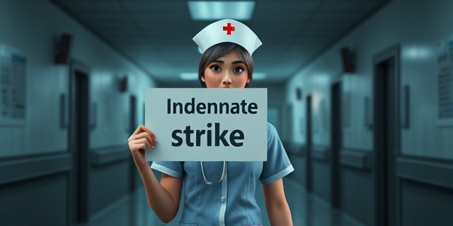 Una mujer con un uniforme de enfermera, con la cara oculta, sosteniendo un cartel que dice 