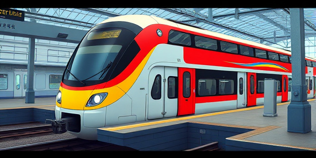 Una ilustración satírica de un tren moderno y larguísimo de dos pisos intentando encajar en una plataforma de estación de tren muy corta y pequeña. El tren sobresale enormemente por ambos lados del andén. Estilo artístico de caricatura editorial, colores vibrantes, atmósfera de caos burocrático, sin rostros humanos definidos.