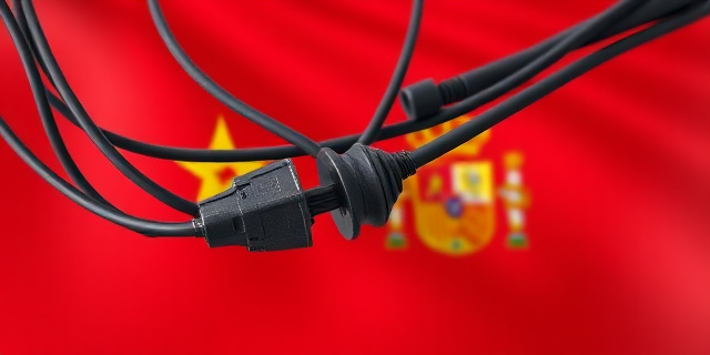 Una imagen de un cableado eléctrico con un fondo de un mapa de Marruecos y la bandera de España