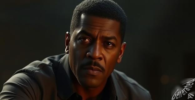 Una imagen de Denzel Washington en una escena intensa de la película 'Del cielo al infierno', con un fondo oscuro y dramático.