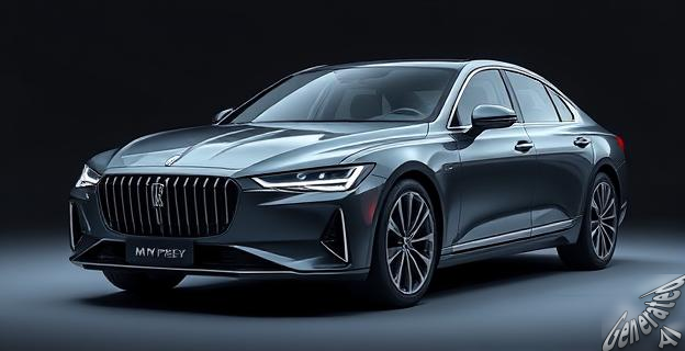 Un sedán híbrido enchufable Roewe M7 PHEV con diseño inspirado en Rolls-Royce, faros horizontales y pantalla multimedia central de 15,6 pulgadas.