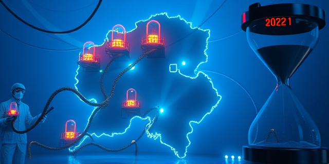 
  Una imagen surrealista en estilo fotografía documental de los años 70 con toques de distopía cyberpunk. En primer plano, un mapa de Bélgica iluminado con cables de alta tensión que se retuercen como serpientes, conectados a siete reactores nucleares oxidados pero brillantes, flotando en el aire como reliquias industriales. Al fondo, un político con traje oscuro firma un cheque gigante mientras un técnico con guantes de plomo señala una factura interminable con números rojos. La escena está bañada en una luz azulada, como si la energía nuclear y el dinero público se fusionaran en un líquido viscoso. En la esquina inferior derecha, un reloj de arena marca 1 de octubre de 2026 con arena que cae en forma de euros y residuos radiactivos. Nada de rostros reconocibles, solo siluetas y sombras exageradas.