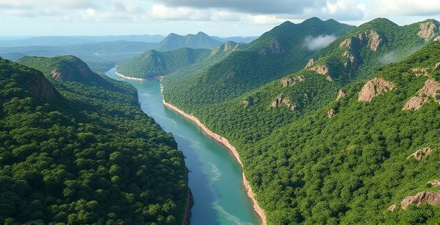Imagen de una zona fronteriza montañosa y selvática con un río de por medio, representando el paso de Catatumbo entre Venezuela y Colombia.