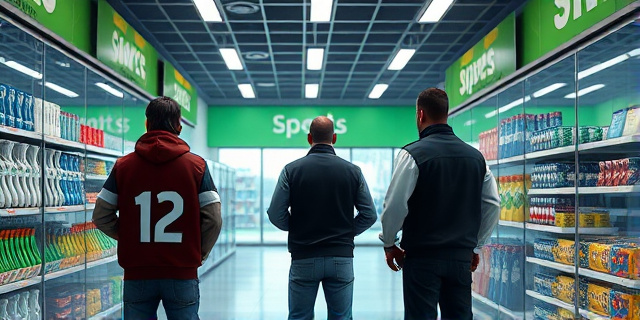 Una tienda deportiva con cámaras de seguridad y tres jóvenes marroquíes siendo detenidos por la policía
