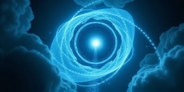 Una ilustración conceptual y surrealista del centro de la galaxia. Un vacío cónico y luminoso que atraviesa una nube de gas frío y oscuro, creando un efecto de túnel invisible. Estilo artístico de contraste profundo entre el azul gélido del gas y el blanco incandescente de una corriente de energía invisible que emana de un punto central oscuro. Atmósfera cinematográfica, sin personas ni texto.