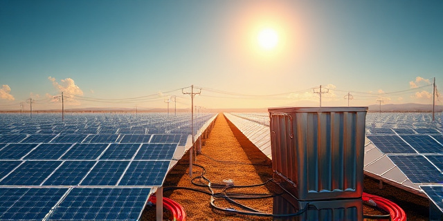 Una ilustración conceptual y satírica. Un enorme campo de paneles solares modernos y brillantes bajo un sol radiante, pero los cables eléctricos que salen de ellos terminan en un cubo de basura gigante de metal. Estilo editorial de revista económica, colores vibrantes pero con un aire de absurdo, sin personas reales, enfoque en la infraestructura inútil.