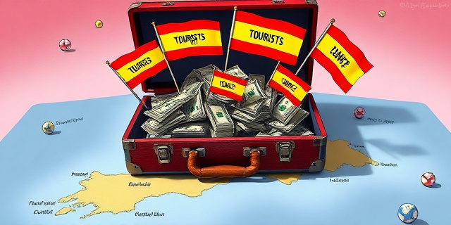 Una ilustración satírica y conceptual. Un maletín de dinero abierto del que brotan banderas independentistas y pancartas que dicen 