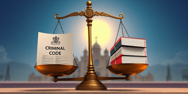 Una ilustración conceptual y satírica. Una balanza de justicia antigua donde en un plato hay un código penal y en el otro un fajo de papeletas de votación. De fondo, la silueta de un palacio real bajo el sol de Mallorca, con un estilo de caricatura editorial de periódico, colores vibrantes pero con un toque cínico.
