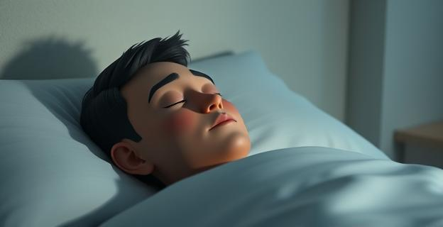 Una habitación en penumbra con una cama ordenada y una mesita de noche con un cuaderno cerrado y un bolígrafo al lado, con una ventana que muestra un cielo nocturno estrellado.